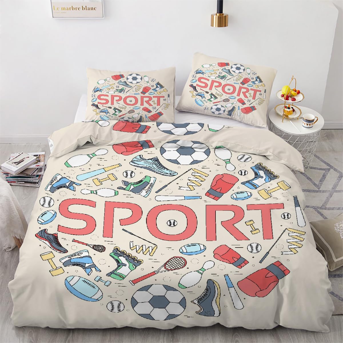 Housse de couette 240x260 3D sportif parure de lit cartoon 2 personnes en microfibre