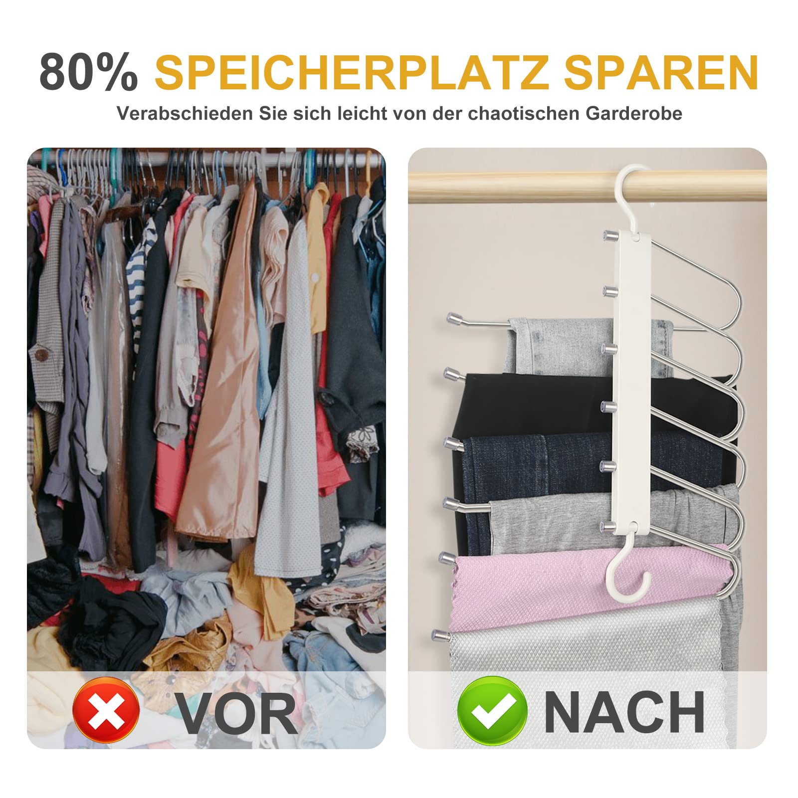 2 Stück Platzsparende Hosenbügel - Rutschfester Kleiderbügel Für Jeans, Hosen, Röcke, Handtücher, Weiß