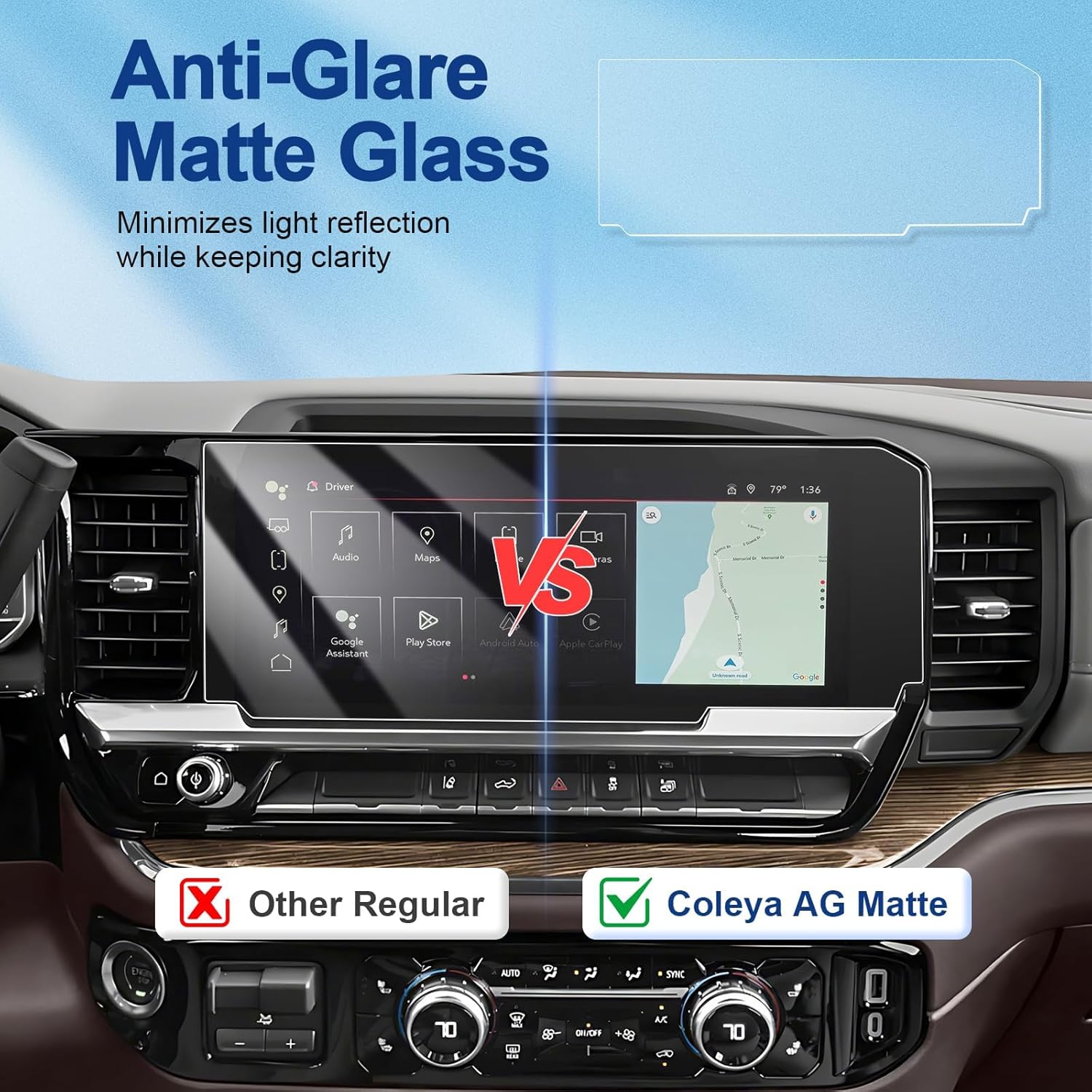 Anti-Glare Matte 2022-2026 Sierra 1500 Screen Protector, for GMC Sierra (1500/2500HD/3500HD)(SLE, SLT, Elevation), 9H Tempered Glass 2025 Sierra Accessories Anti-Fingerprint 13.4" Without Hole