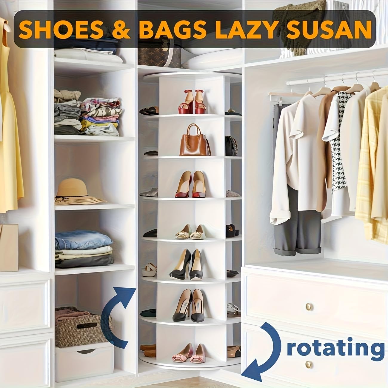 6/7 Tier Rotating Shoe Storage Tower, Independent 360° Shoe Organizer Lazy Turntable Bag Display Storage Carousel, Neat Fashion Shoe Storage Solution