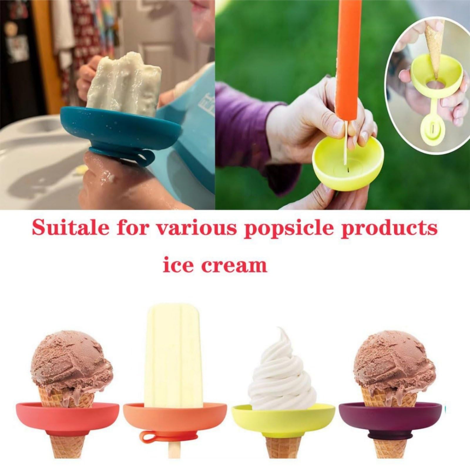 Hummcqit 4PCS Ice Cream Stand Silicone Popsicle Stand Leakproof Ice Cream Stand Ice Lolly Holder Drip Catcher Ice Cream Pop Holder for Pool Party Home Gadget (4pcs) - Image 4