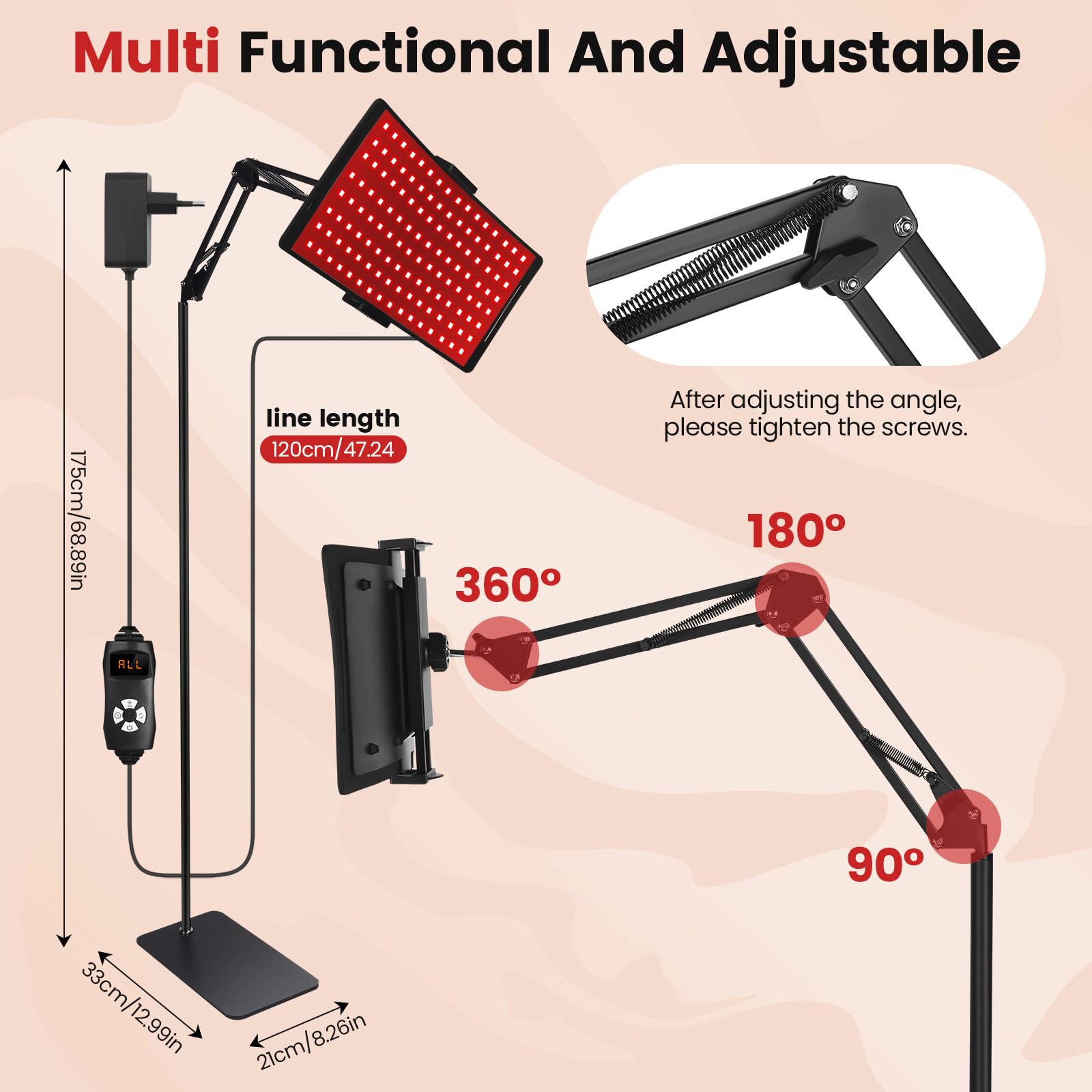 Lámpara de luz roja profesional, lámpara infrarroja, lámpara de calor para terapia de luz roja en el hogar: dispositivo de terapia de luz roja de cuerpo completo para piel, músculos y cuidado