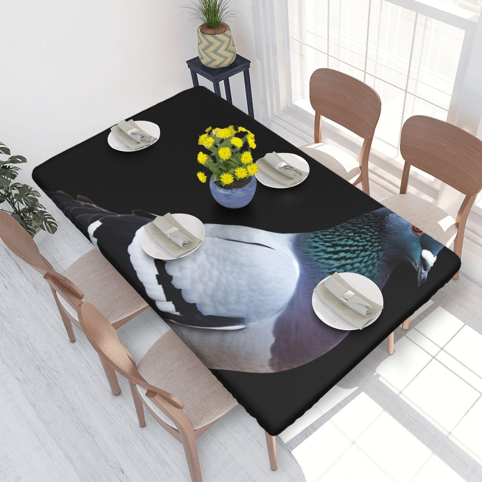 DCARSETCV Pigeon Printed 4FT Waterproof Tablecloth with Elastic Edged Protect & Decor Your Table, Oil-proof Washable Table Cloth Cover for Dinner Picnic Party