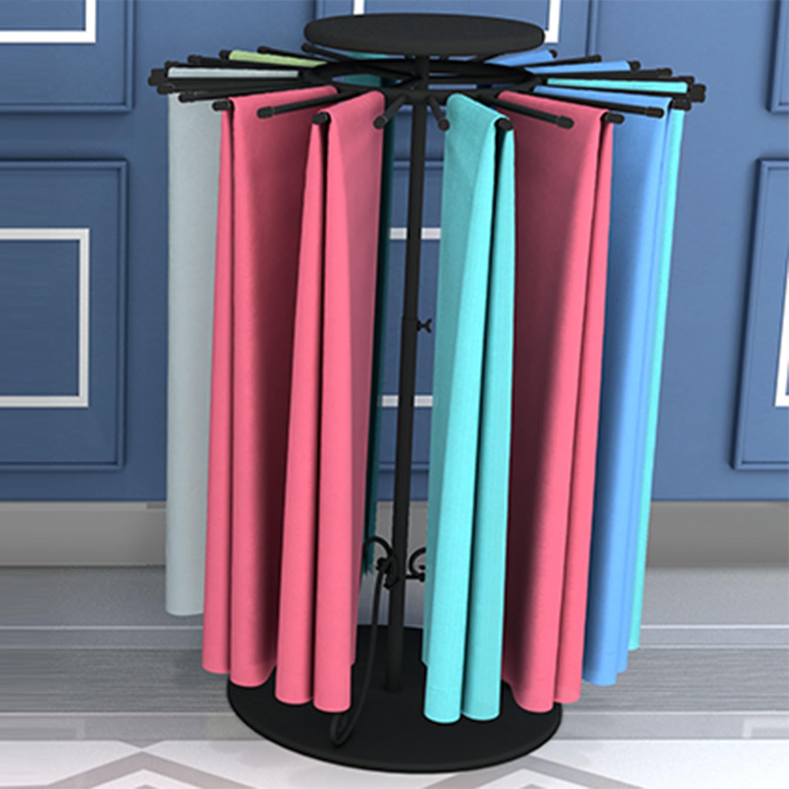 Perchero Independiente para Bufandas con 30 Varillas, Soporte Giratorio Redondo para Colgar Bufandas, Organizador de Bufandas de Altura Ajustable, Ideal para ti,Black-Diameter 80cm
