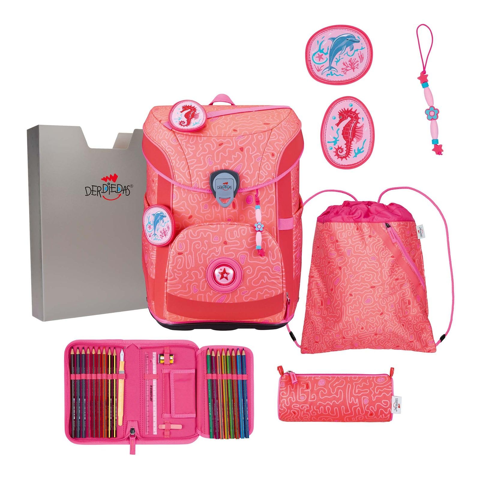 DerDieDas Schulranzen ErgoFlex Easy Superflash Set 6-teilig Coral Reef lachsfarben