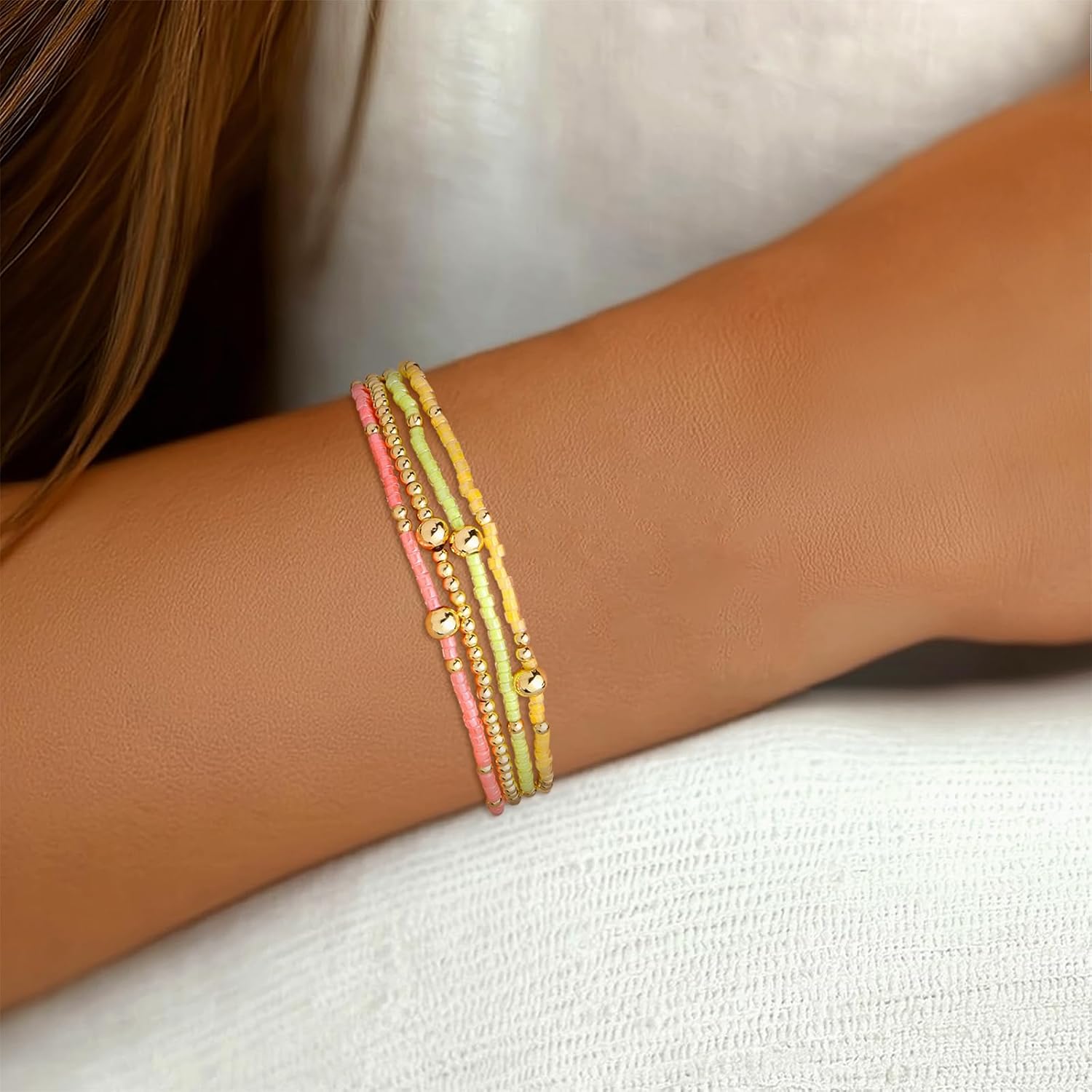 Bead Bracelet Stack Set for Women, 4pcs Trendy Handmade Adjustable Gemstone Beaded Elastic Stretch Bracelet Friendship Fashion Jewelry Gift. - Image 2