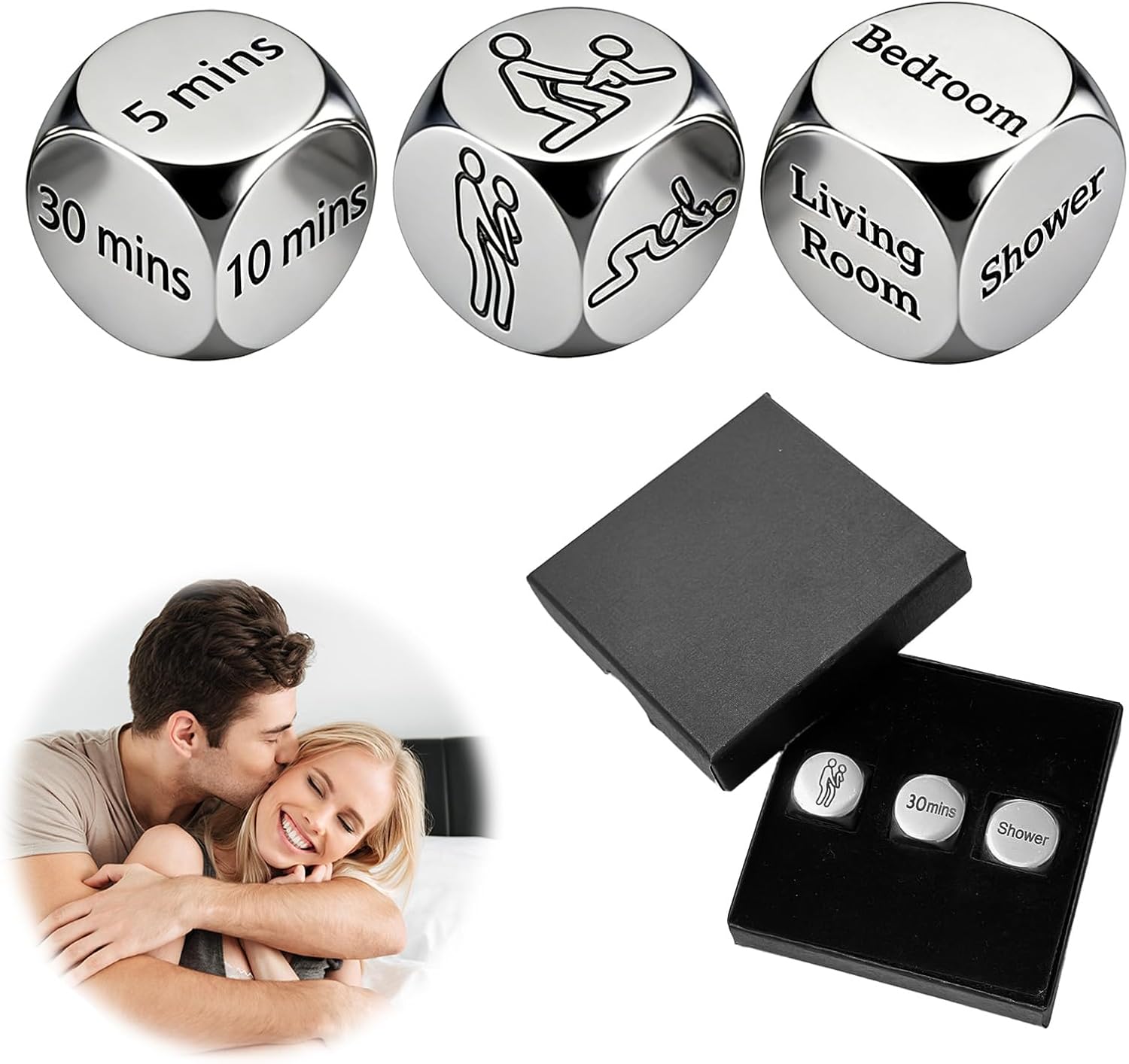 3 Pcs Date Night Dice for Couples, Romantic Decision-Making Dice Game with Fun Prompts for Surprise Adventures, Lightweight Durable Set, Anniversary Valentine’s Day or New Year’s Gift for Him Her