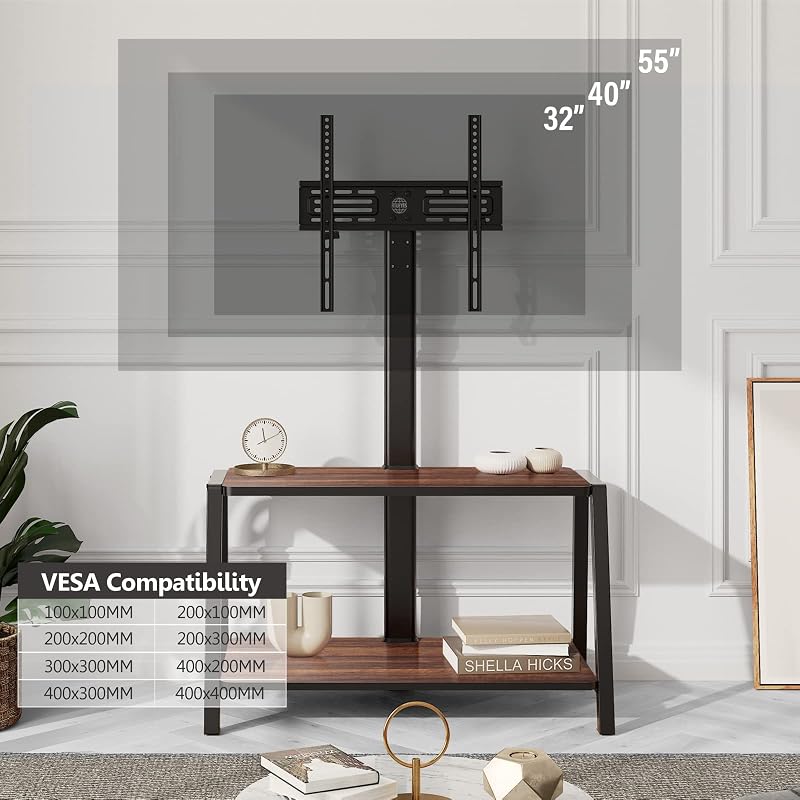 FITUEYES Wood TV with Mount for Stand for 32-55 inch TVs up to 77lb,Walnut image 5