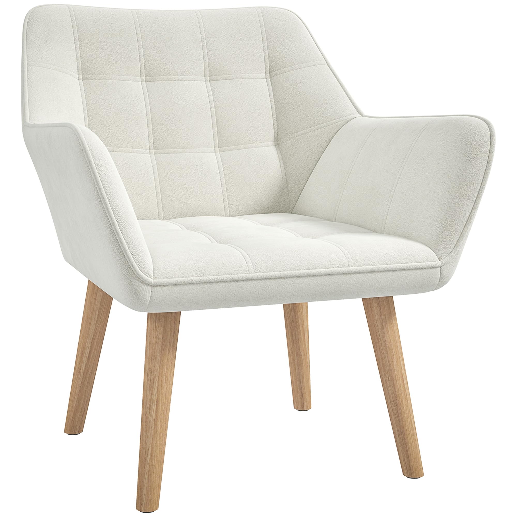 HOMCOM Velvet Armchair - Cream White - Slanted Back - Wood Legs - Accent Chair