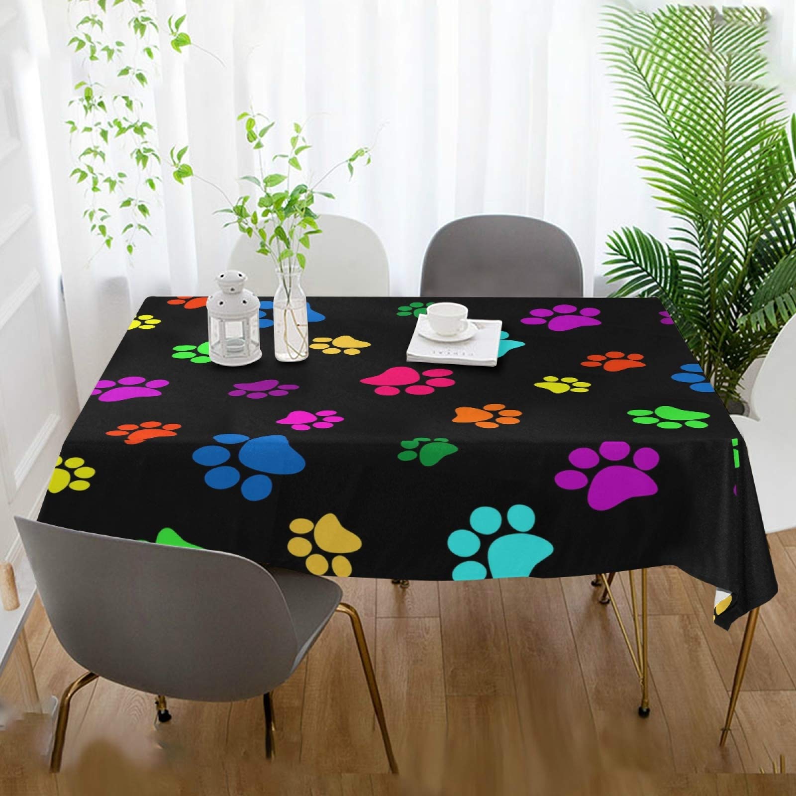 YVONAU Mantel rectangular con estampado de huellas de animales de perro, gato, 137 x 137 cm, resistente a las arrugas, tela decorativa a prueba de manchas, para cocina, comedor, fiesta, camping