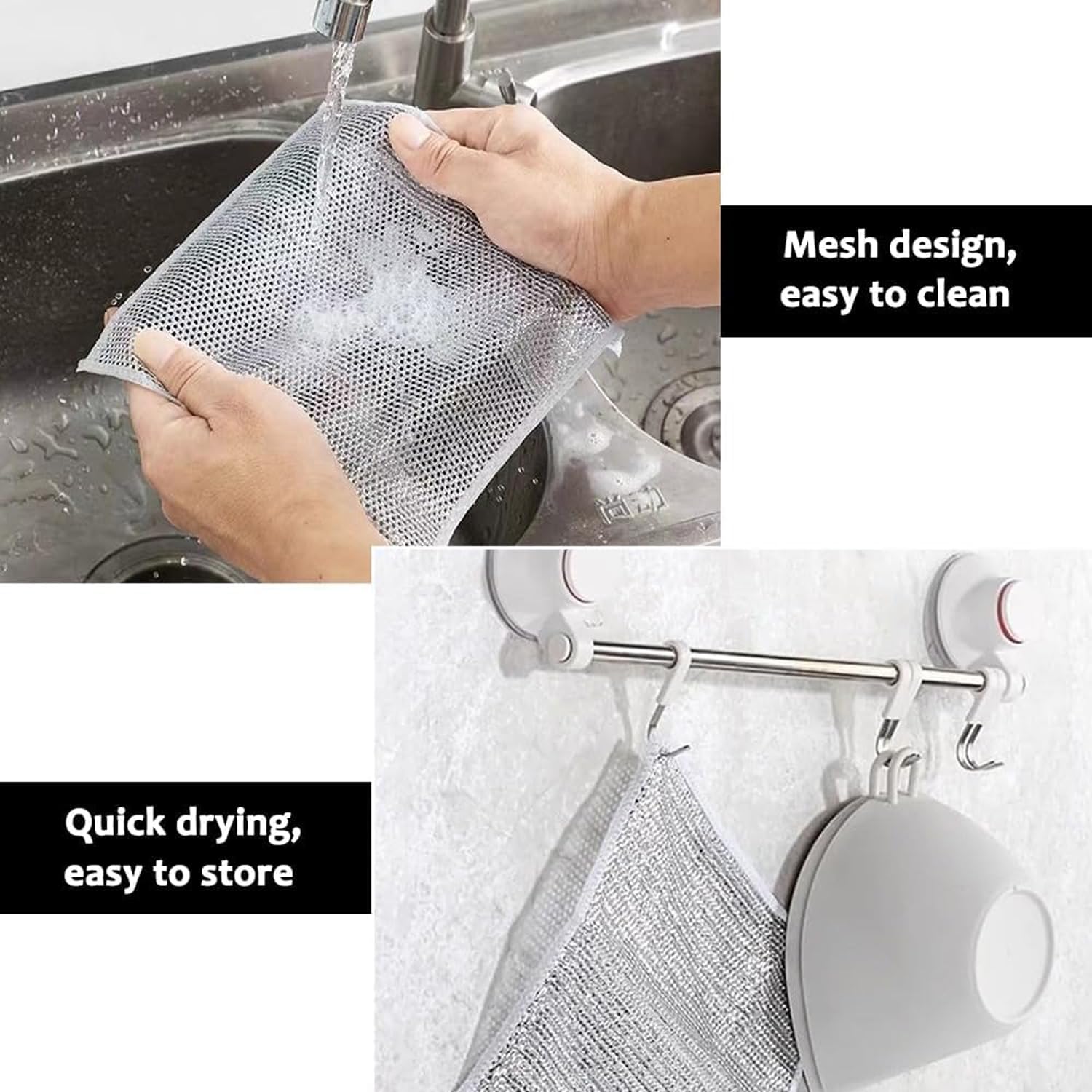 HOOPOE Canovaccio Multifunzionale in Filo Metallico Antigraffio,Wire Dishwashing Rags per Wet and Dry,20 Pezzi Strofinacci in Filo D'acciaio Riutilizzabili per Cucina 20x20cm