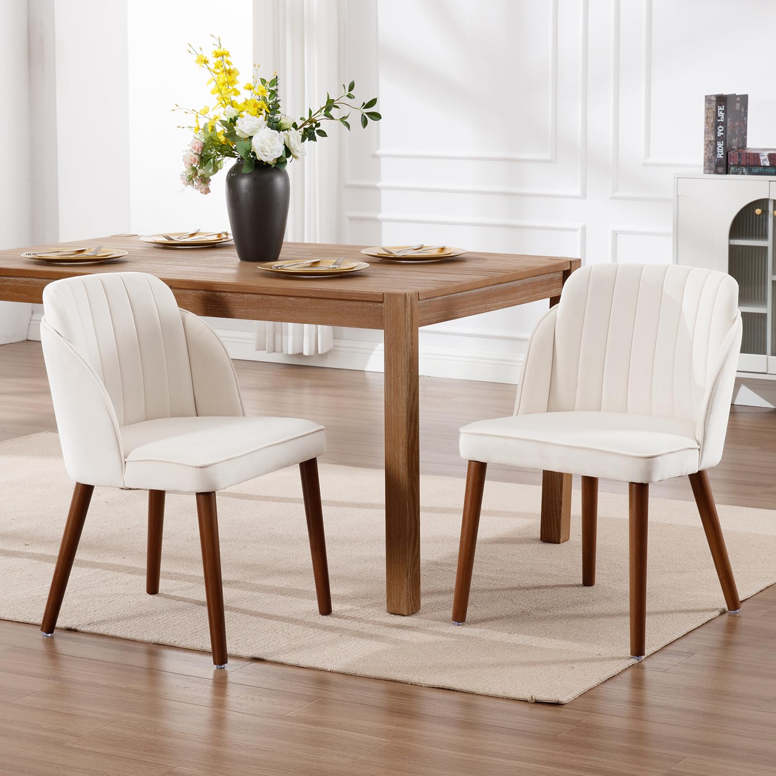 Chairus Chaises Rétro Velours Blanc Lot de 2 Salle à Manger Pieds Bois