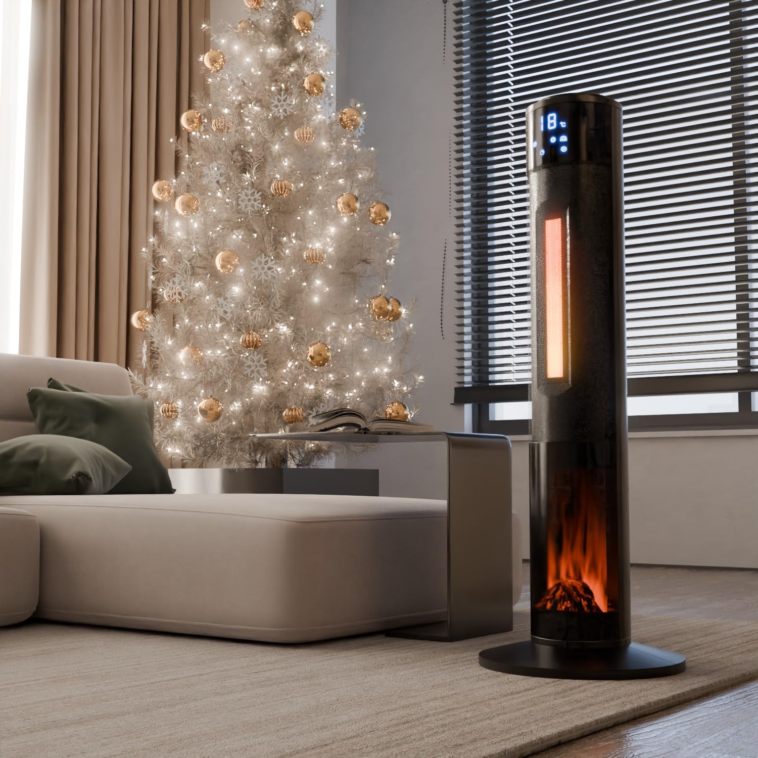 Tronitechnik® Heizlüfter Turmheizstrahler 1000 / 2000W Heizstrahler Standheizstrahler mit Fernbedienung Timer Kamineffekt Heizung Turm-Keramik-Heizer Heizlüfter Heizgerät Kamin Oszillationsfunktion