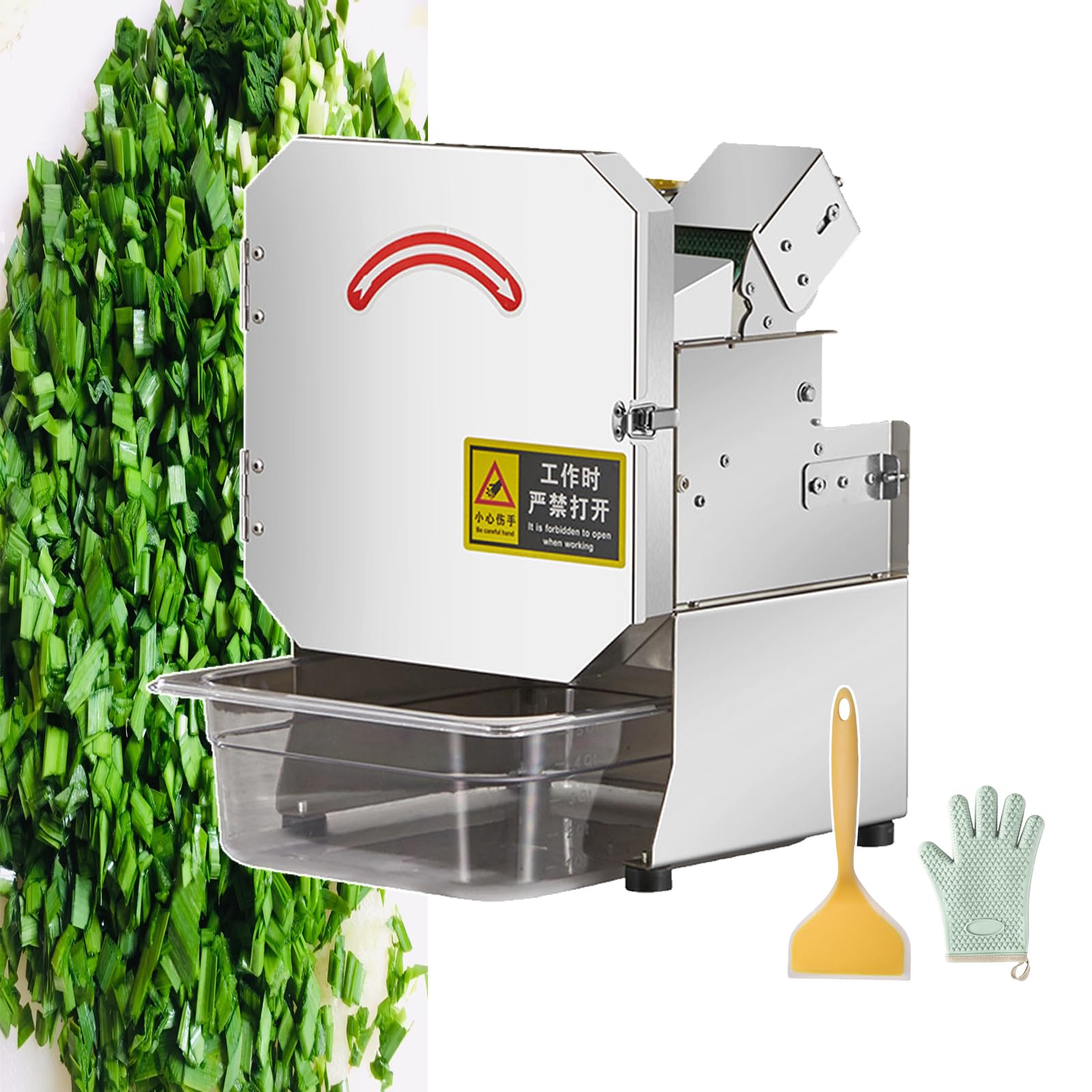 CWCQGH Commercial Vegetable Chopper, Electric Scallion Slicer, Adjustable Thickness for Onion, Garlic, Ginger, and Chili, High Efficiency 150kg/H, 700bpm