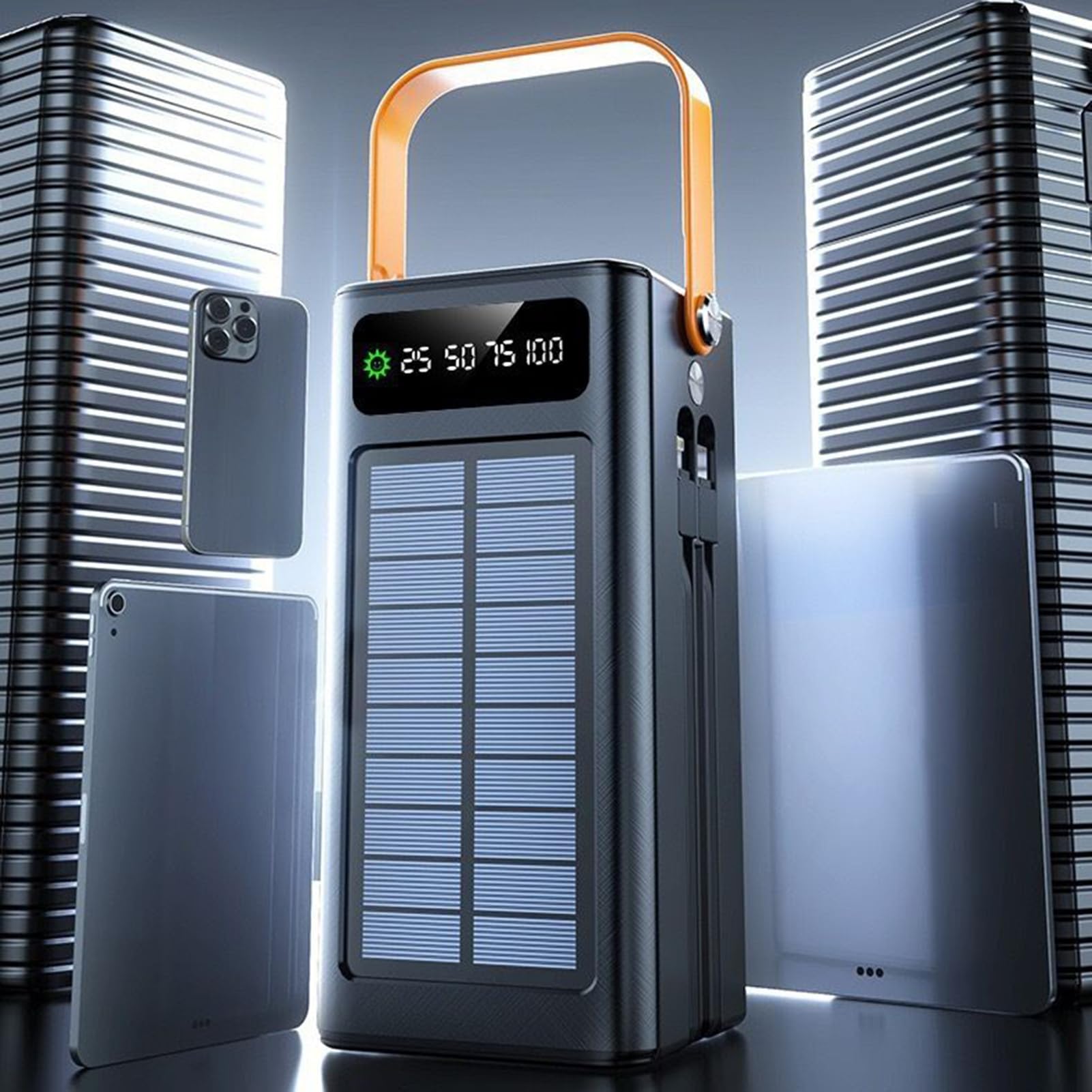 Przenośna Ładowarka Solarna 120W Przenośna Bateria Na Zewnątrz | 50000mAh z Wbudowanymi Kablami i 4 Portami dla Urządzeń Mobilnych Turystyka Piesza Biwak Podróż Outdoor