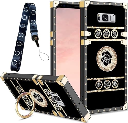 B-wishy Funda protectora para Samsung Galaxy S8 Plus con soporte de anillo de soporte, remache para niñas y mujeres, protector de cristal