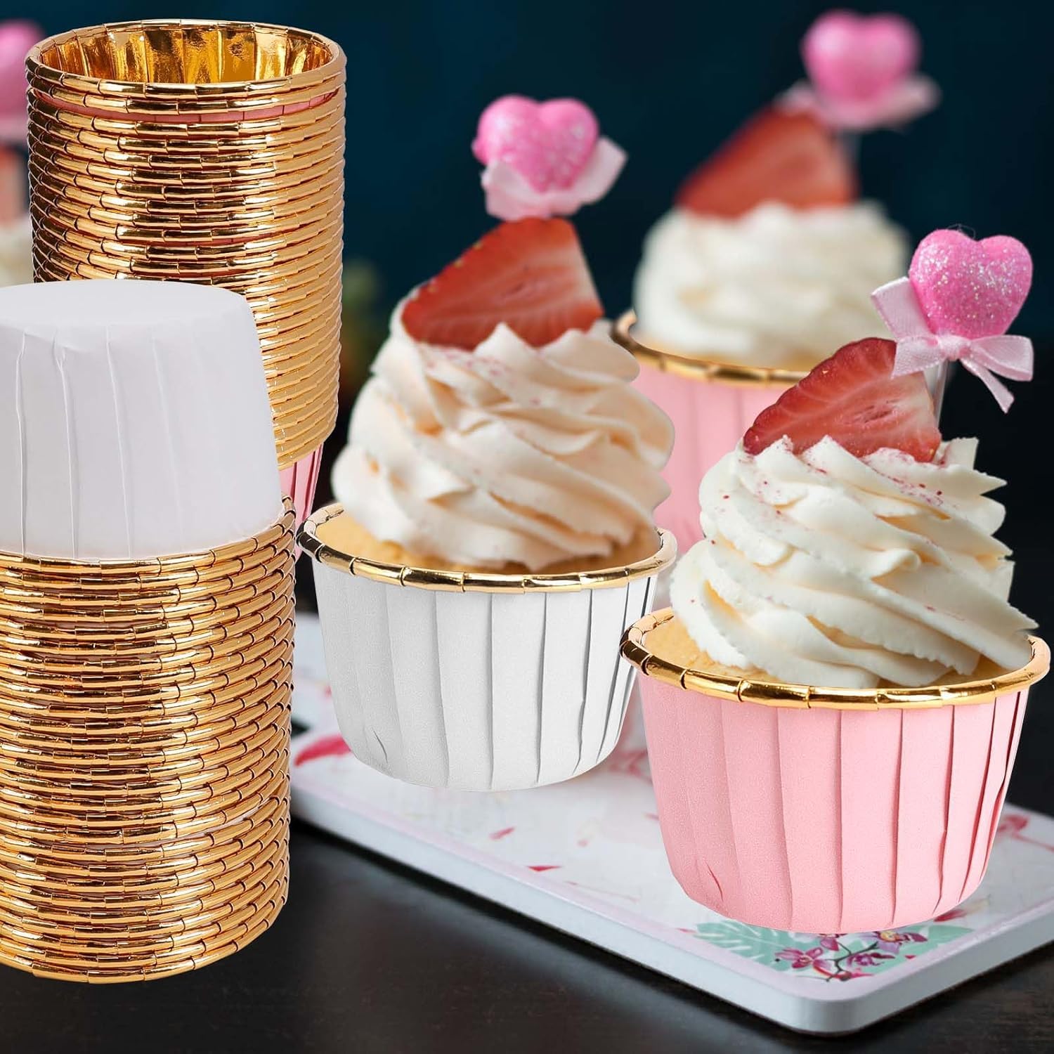 Papierowe foremki do muffinek, 75 sztuk foremek do babeczek i muffinek, wodoodporne i oleoodporne, papierowe foremki do pieczenia z folii aluminiowej do babeczek, urodziny, wesele, impreza