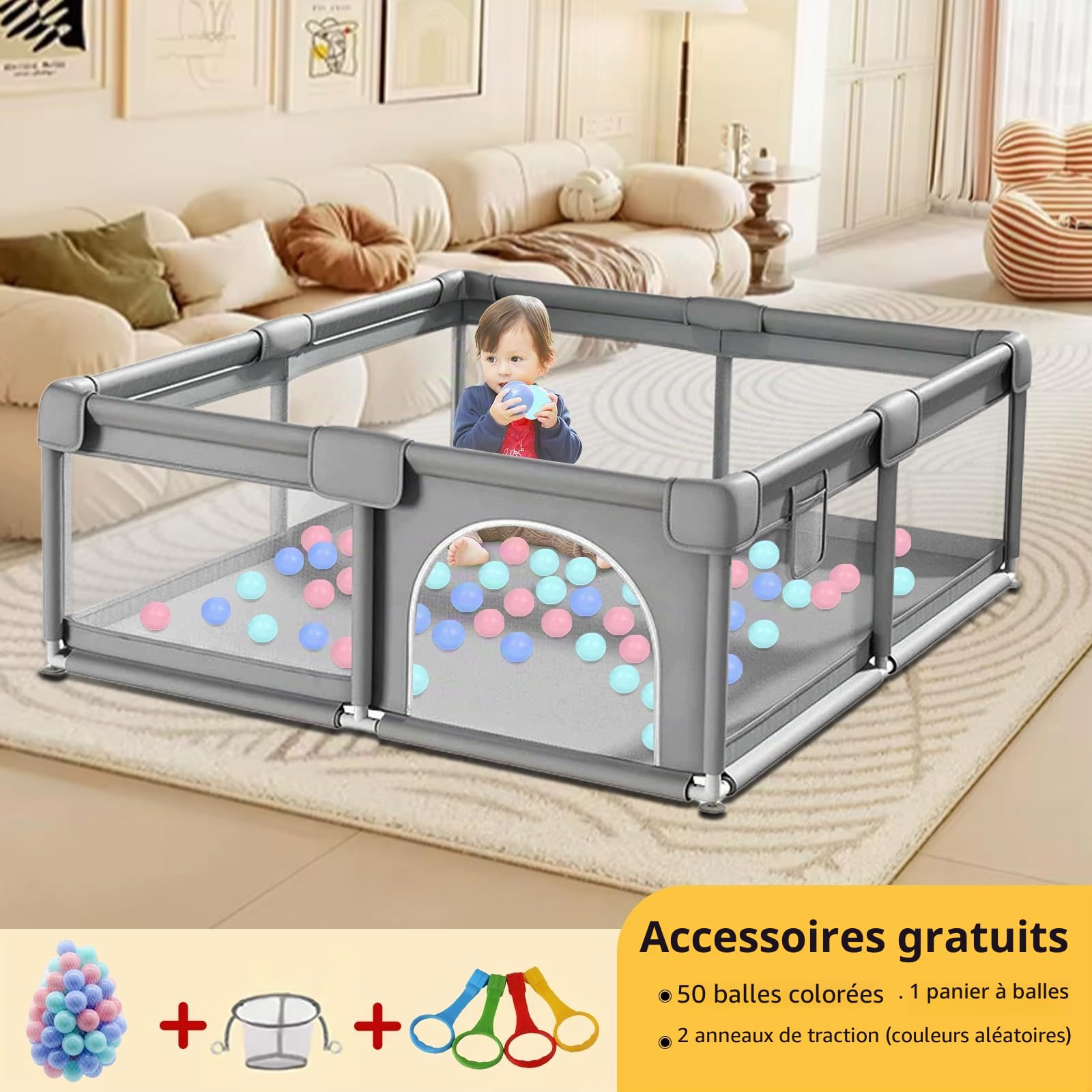 Parc Bebe, Enfants Intérieur, Grand Parc Bebe Modulable, Centre d'activités pour Nourrissons Aire de Jeux avec Éponge Anti-collision (1.8 * 2.0M)