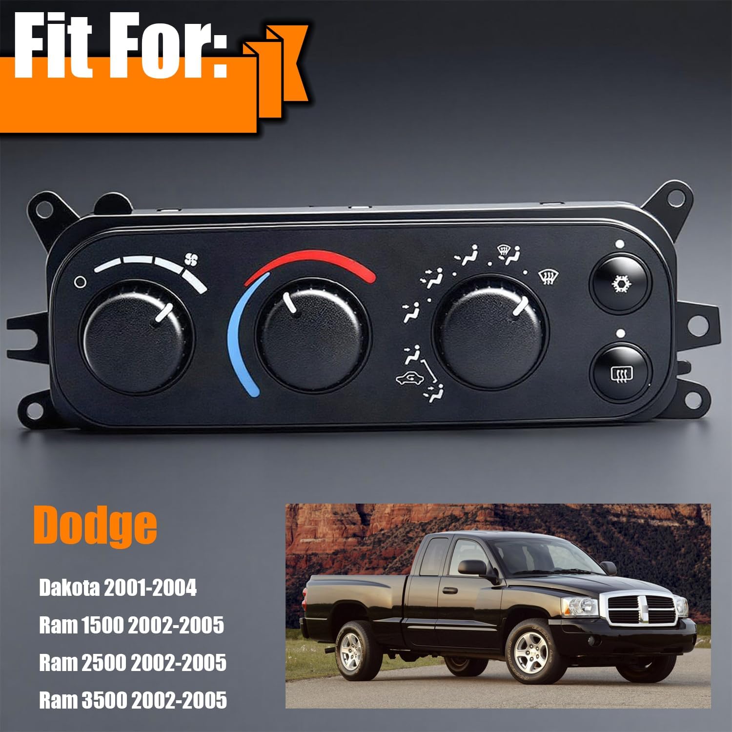 A/C Climate Control Switch, HVAC A/C Heater Climate Control Panel with Blower Motor Switch fit for Dodge Dakota 2001-2004, Dodge Ram 1500 2500 3500 2002-2005, Replace OE# 599-212 55055905AA 55056246AA