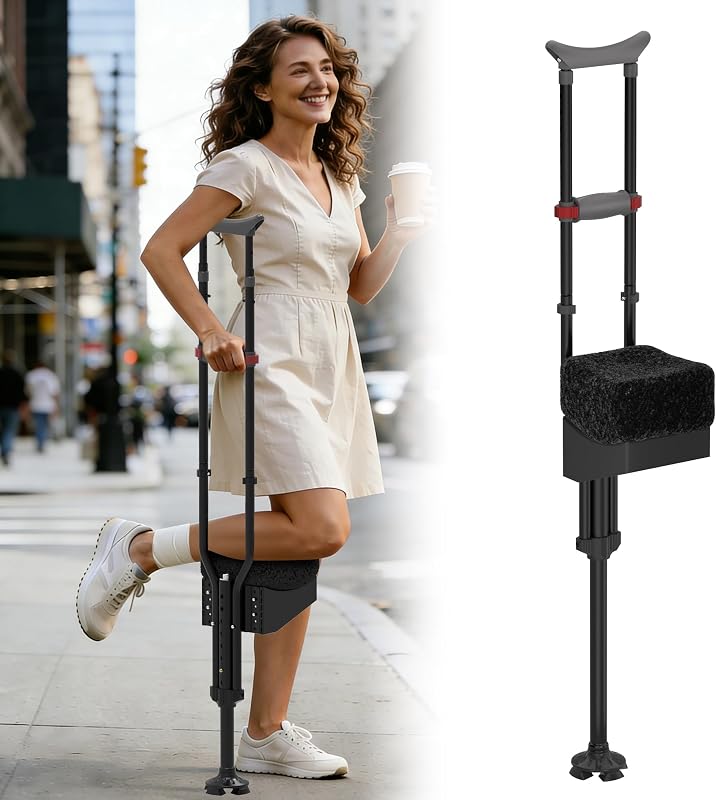 Adjustable Knee Crutch for Adults, Adjustable Safety Knee pad | Non-slip design. Fits left or right leg. Lightweight. Ideal for foot, ankle surgery & leg injury recovery.