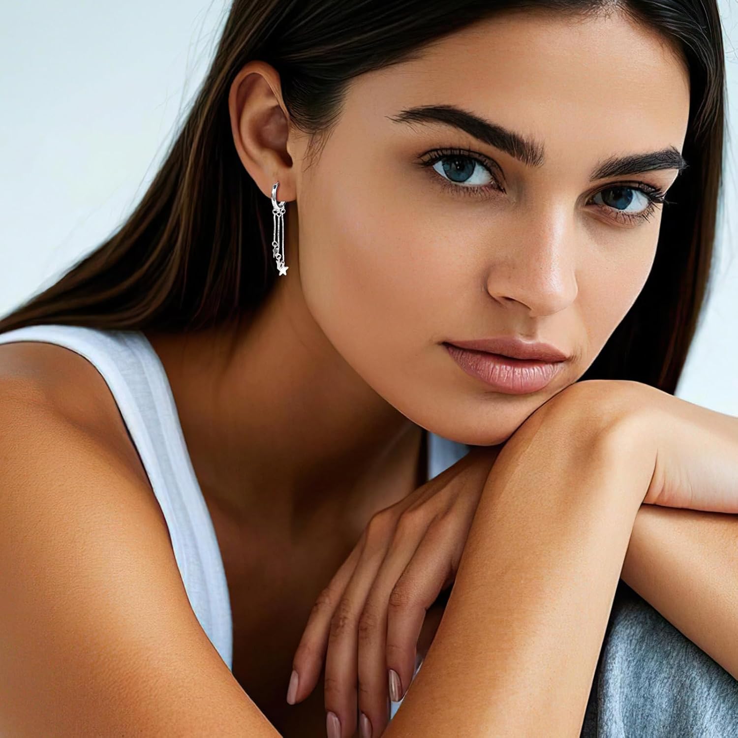 Sterling Silver Star Tassel Dangle Hoop Earrings - Elegant Drop Earrings for Women - Image 4