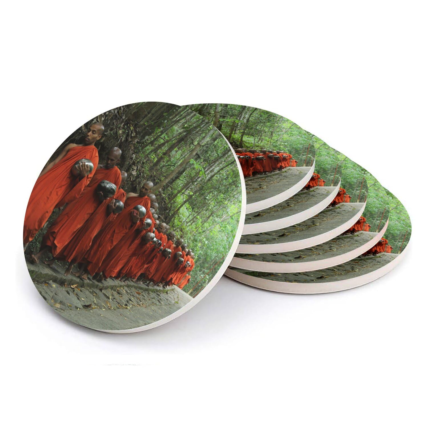 Bol chantant et moines bouddhistes : sous-verres en céramique pour le thé