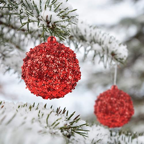 Miniatura 4 de Adornos de bola de Navidad inastillables de 4.25 pulgadas, juego de 4 piezas rojas para árboles y decoración navideña