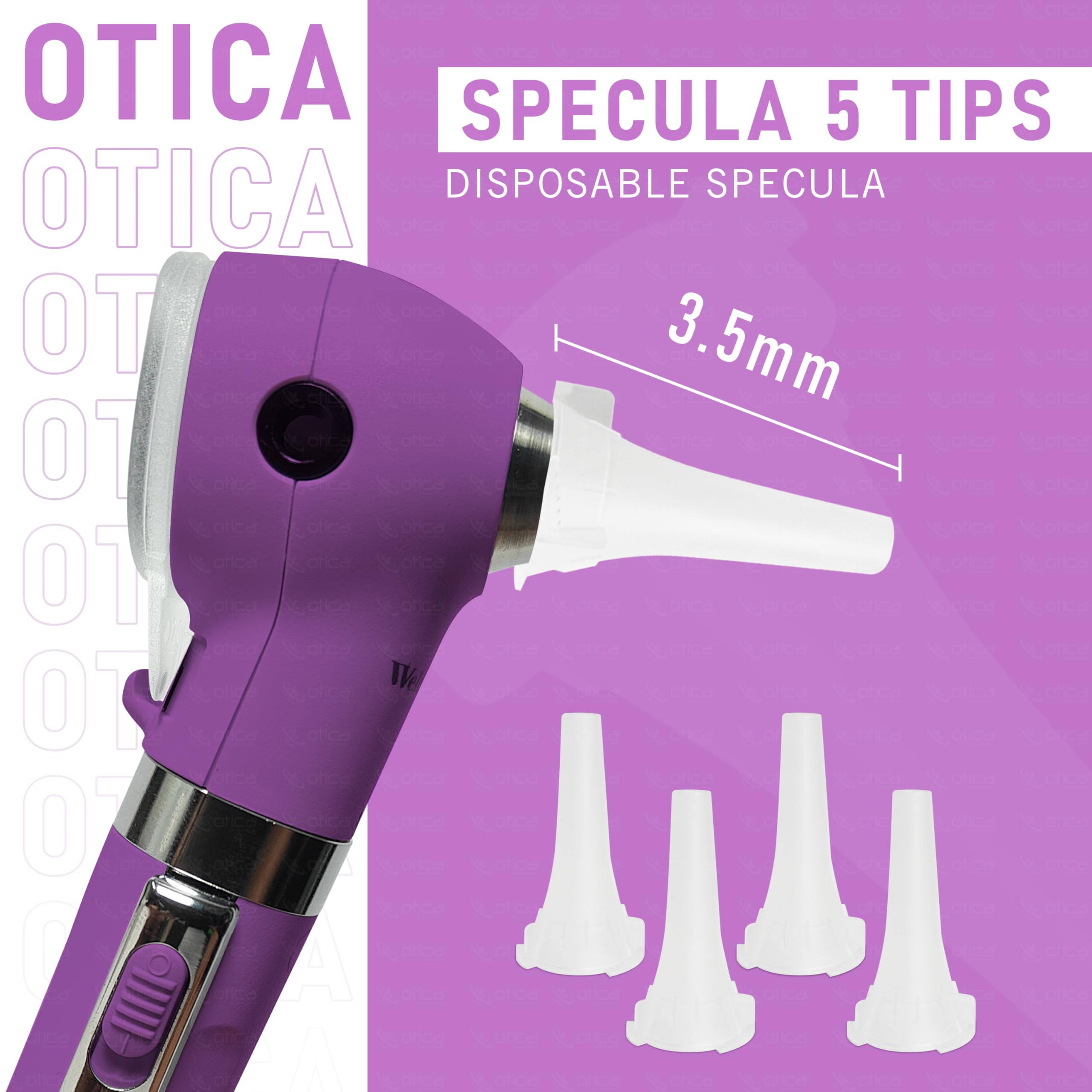 OTICA Otoscopio tascabile a fibre ottiche LED Welch Allyn con impugnatura a batteria AA (viola)