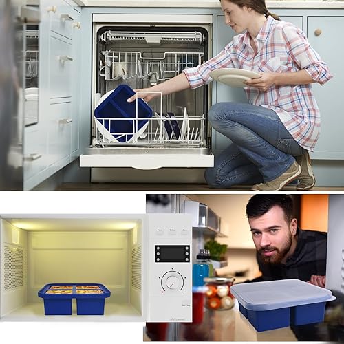 Miniatura 5 de Kinggrand Kitchen Bandeja de silicona para congelador de 1 taza con tapa, 1 paquete, haz 4 porciones perfectas de 1 taza, moldes de fácil liberación