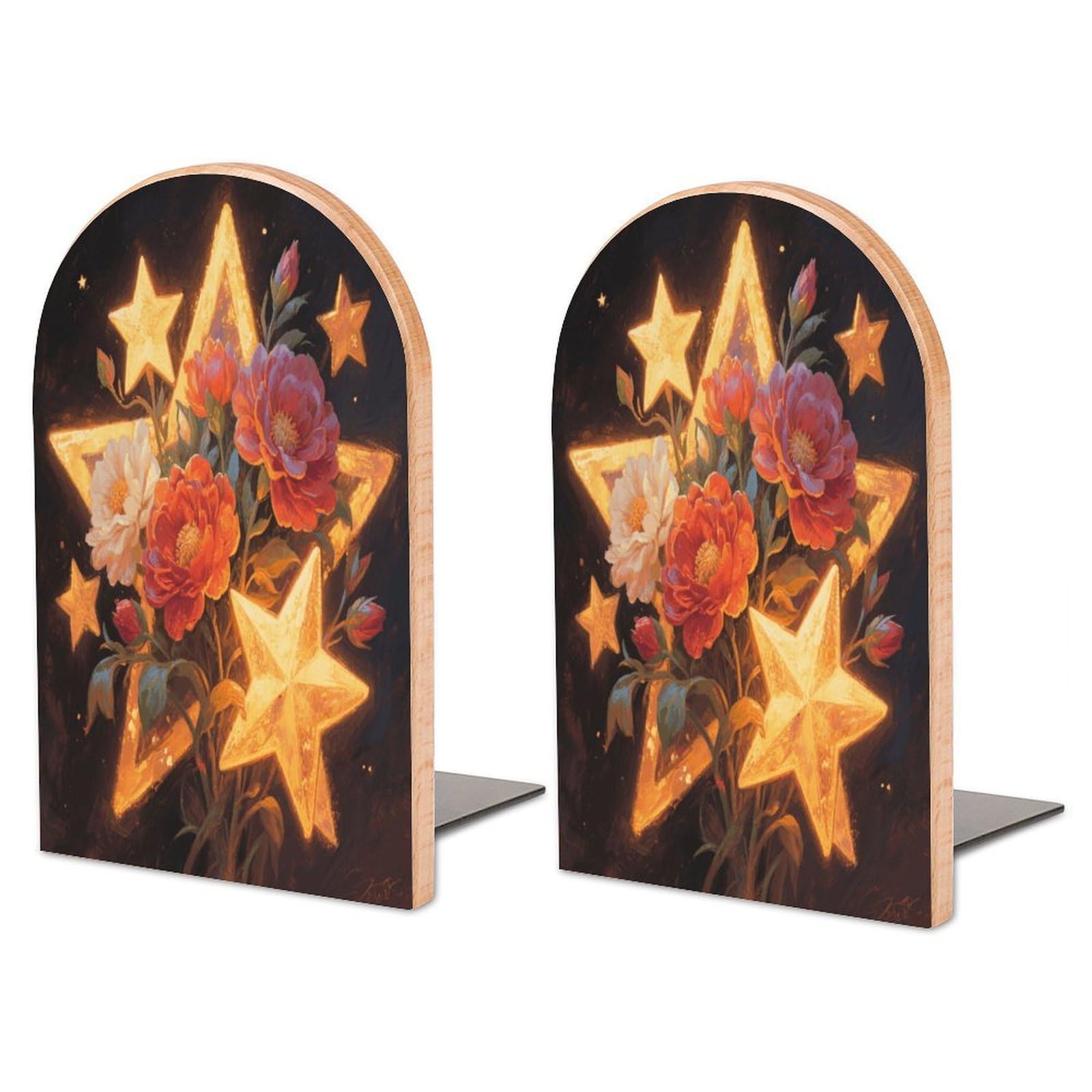 Sujetalibros florales de estrellas en tu zona de lectura, soportes de madera decorativos y económicos