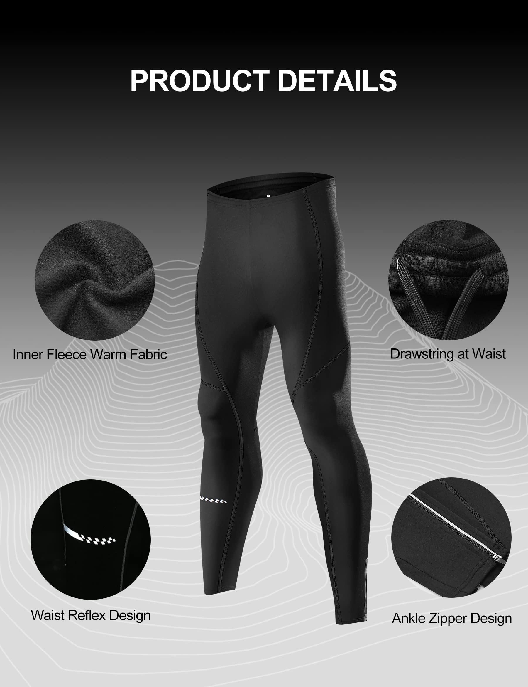 INBIKE Legginsy męskie ciepłe sportowe męskie zimowe oddychające i rozciągliwe do biegania, joggingu, biegania, czarne