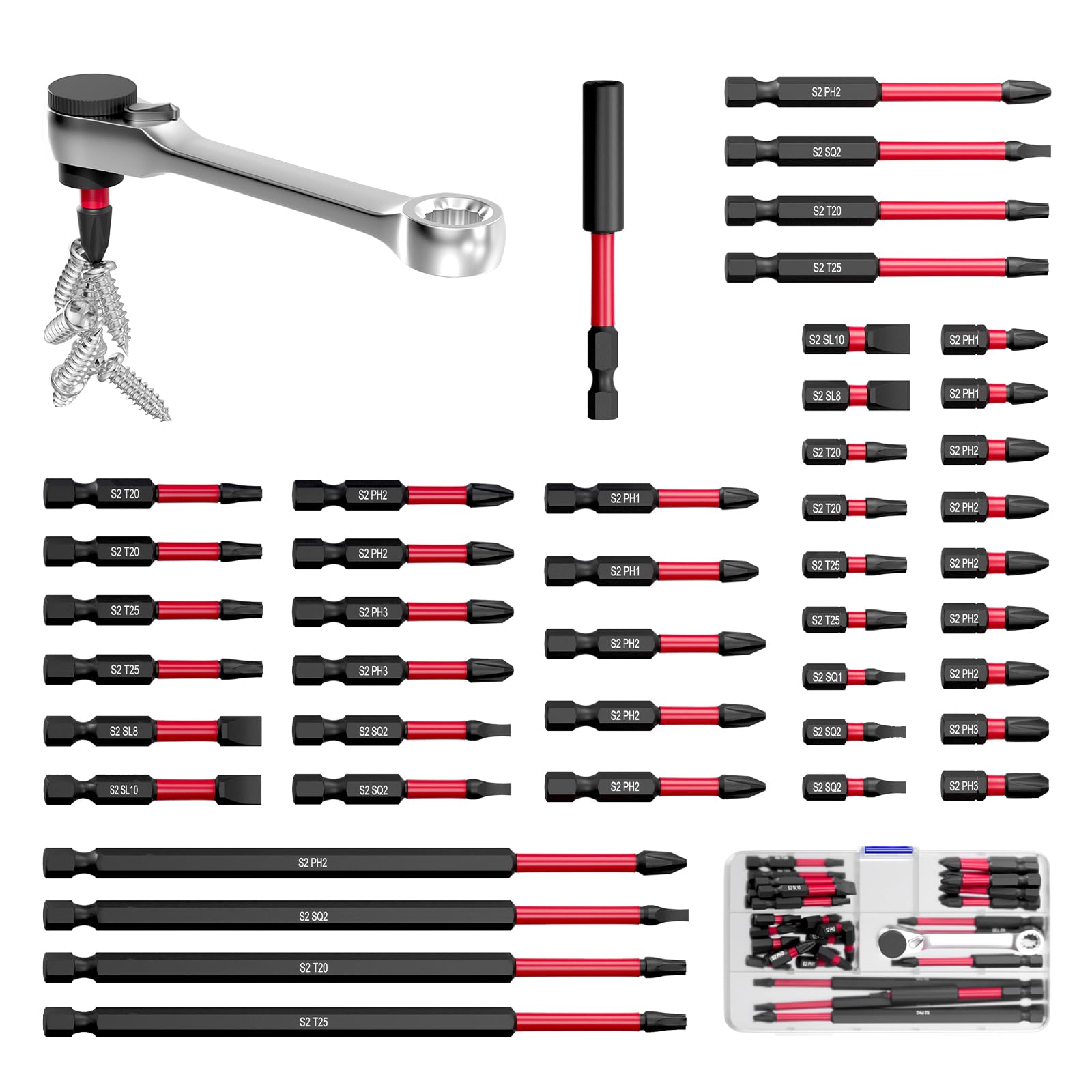 46Pcs Magnetic Drill Bit Set, S2 Steel Screwdriver Impact Bits Kit with 1Pc Magnetic Bit Holder & Mini Ratchet Wrench, Used for Power Screwdrivers and Electric Drill Drivers โ image 1