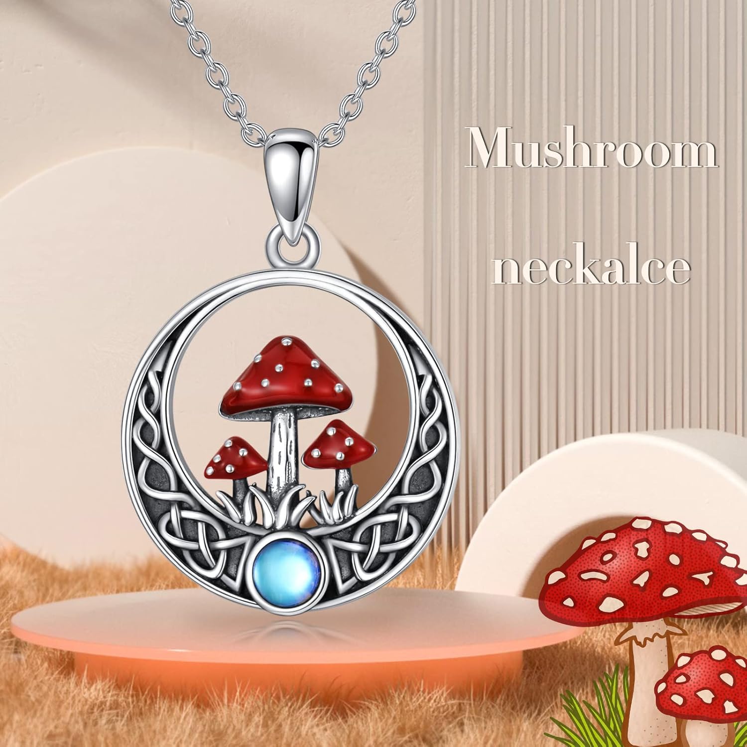 ONEFINITY Magical Mushroom Necklace Sterling Silver Abalone Shell Mushroom Moon Pendant Gifts for Women - Image 5