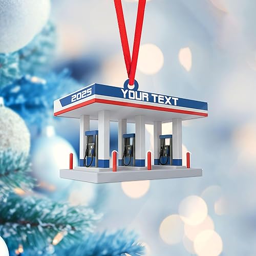 Miniatura 5 de Adorno de Navidad personalizado con bomba de gas, decoración retro personalizada para árbol de vacaciones, recuerdo único para trabajadores de