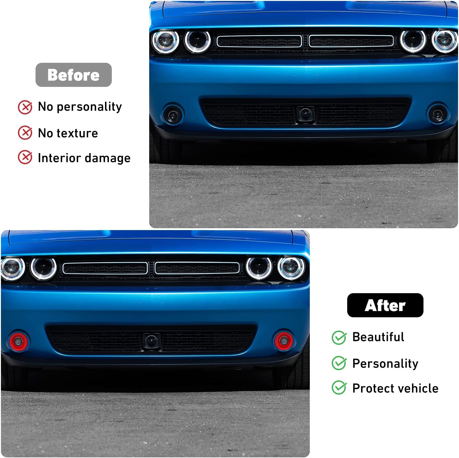 Linskip Front Fog Light Covers Compatible with Dodge Challenger 2015-2023, Challenger Foglight Lamp Trim, Challenger Exterior Accessories red