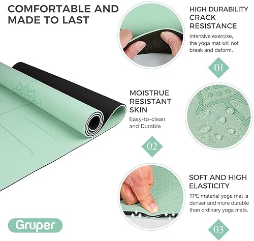 Miniatura 5 de Tapete de yoga antideslizante TPE grueso con marca de alineación, tamaño grande 72 pulgadas de largo x 32 pulgadas de ancho x 0.32 pulgadas de