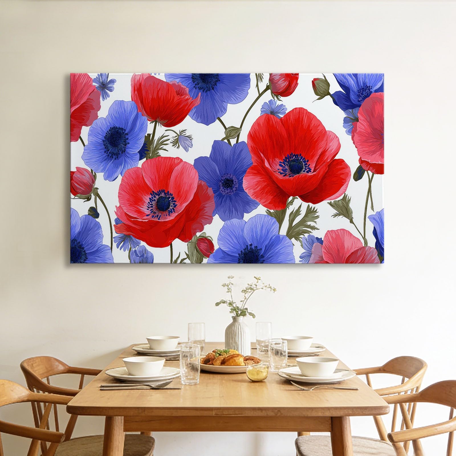 Genérico Lienzo Decorativo con Marco Madera Anémona Una Planta Flor 120x80cm Laminas Cuadro para Pared, Decoracion Habitacion y Salon Dormitorios, Cuadros para Hogar