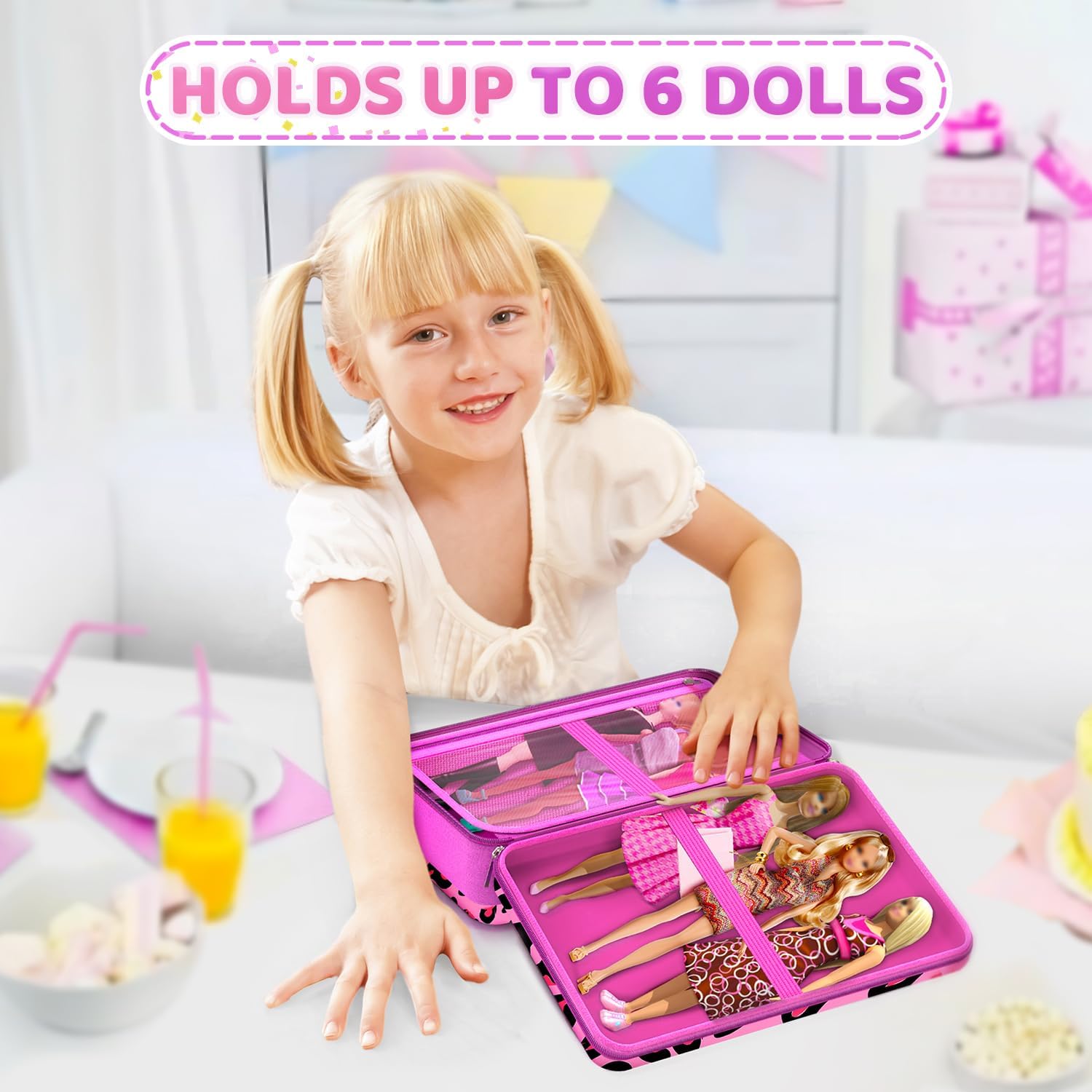 Stylish Travel Case for 12 Inch Fashion Dolls - Storage Solution with Pockets for Doll Accessories - Best for On-The-Go Travel (4-Leopard Print)