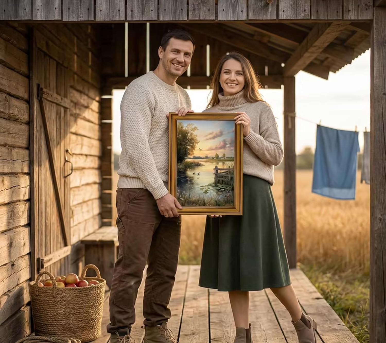 Gold Framed Vintage Rustic Canvas Wall Art, 3D Textures Ducks Painting Picture Wall Decor, Farmhouse Pond Landscape Poster Print Artwork for Country Living Room, Home Decoration 12x16in