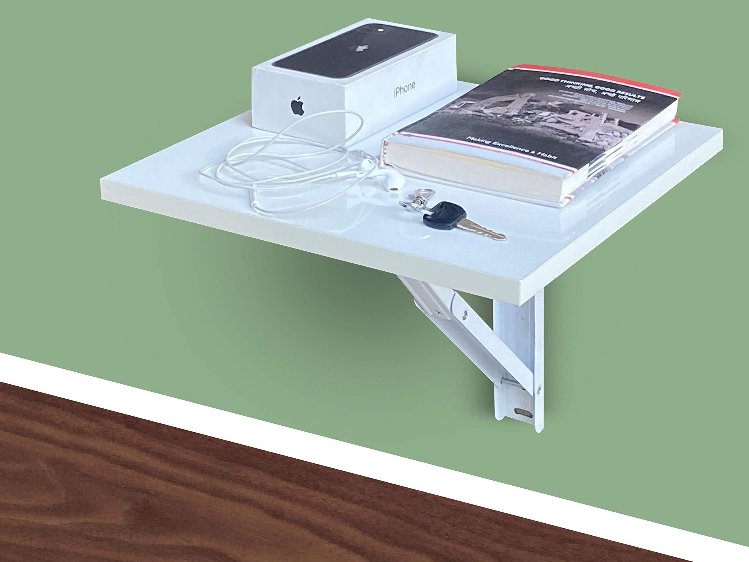 Compal Wooden Finish Wall Mounted Folding Coffee and Tea, Drop-Leaf Folding Bed Side and Study, Mini Laptop Table for Home, Living Room, Office Table, Trestle Desk (White, Pack of 1)