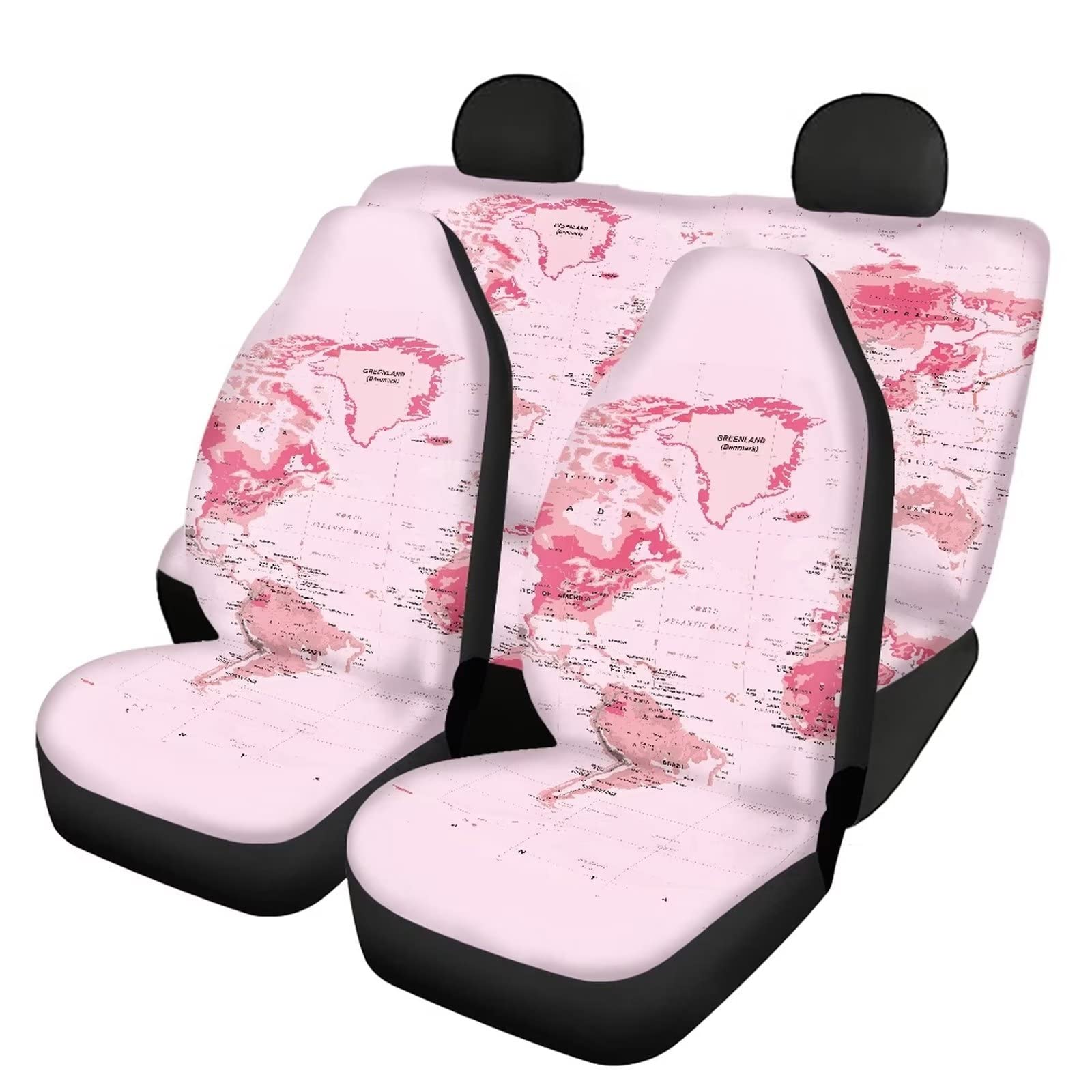 Modysero World Map Print Pink Seat Covers for Cars Full Set Elastic Durable Non Slip Two Front Seat Cover Rear Bench Universal Car Seat Protector Fit Trucks SUV Comfort Soft Automotive Seat Cover