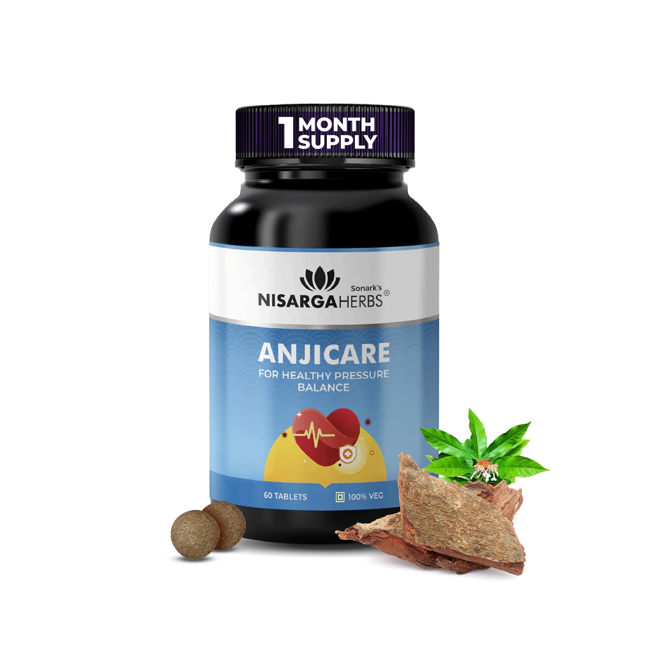 SONARK'S NISARGA HERBS Anjicare (60 Veg Capsules, 250mg) – Ayurvedic Cardiovascular Support – Natural Heart Health Supplement for Healthy Blood Flow & Muscle Strength