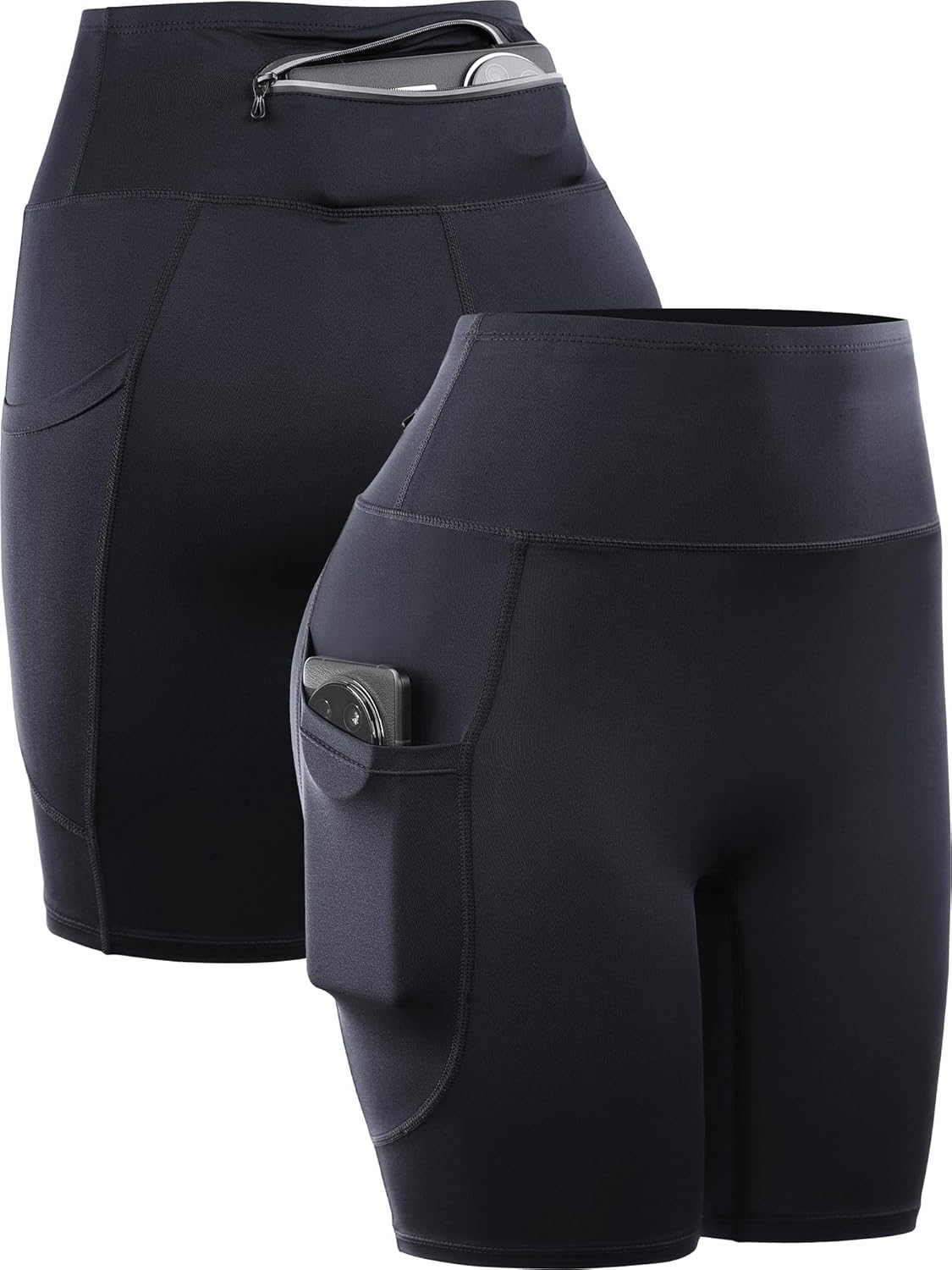 CADMUS 3 Pack High Waisted Workout Shorts for Women 8" Yoga Biker Shorts w Two Side Pockets - Image 7