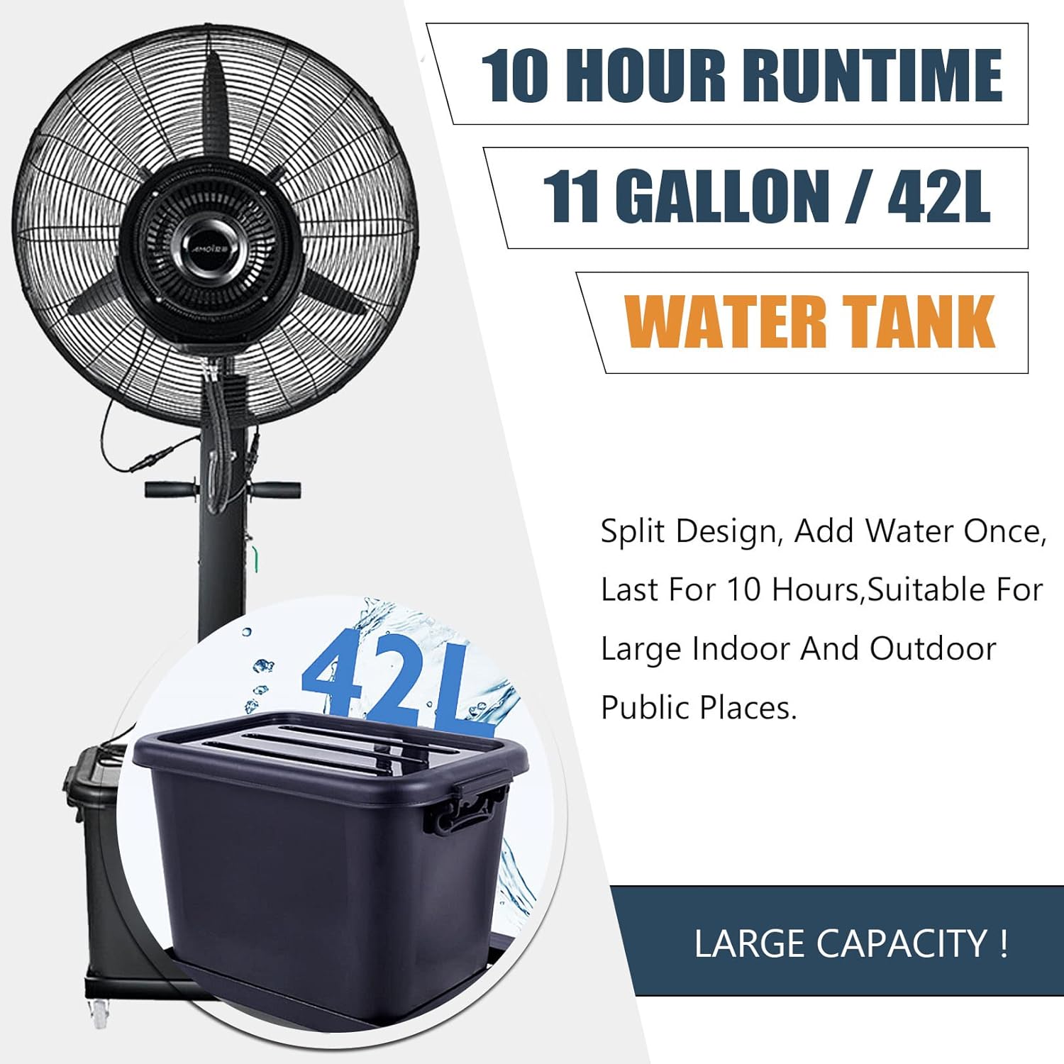 Outdoor Misting 90° Oscillating Pedestal Fan, 11 Gallon Large Capacity Tank, 3 Speed Setting, Cooling Fan for Patio, Garden, Backyard