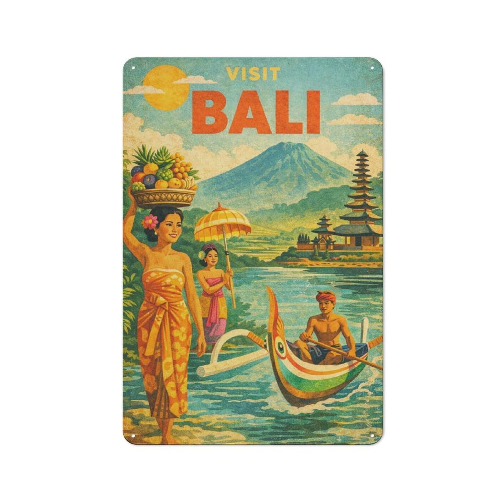 Junmoney Style-19 Visit Bali Vintage Travel Retro Metal Wall Decor 30X20cm, Vintage Metal Sign For Cafe, Pub, Workshop Or Home Bar