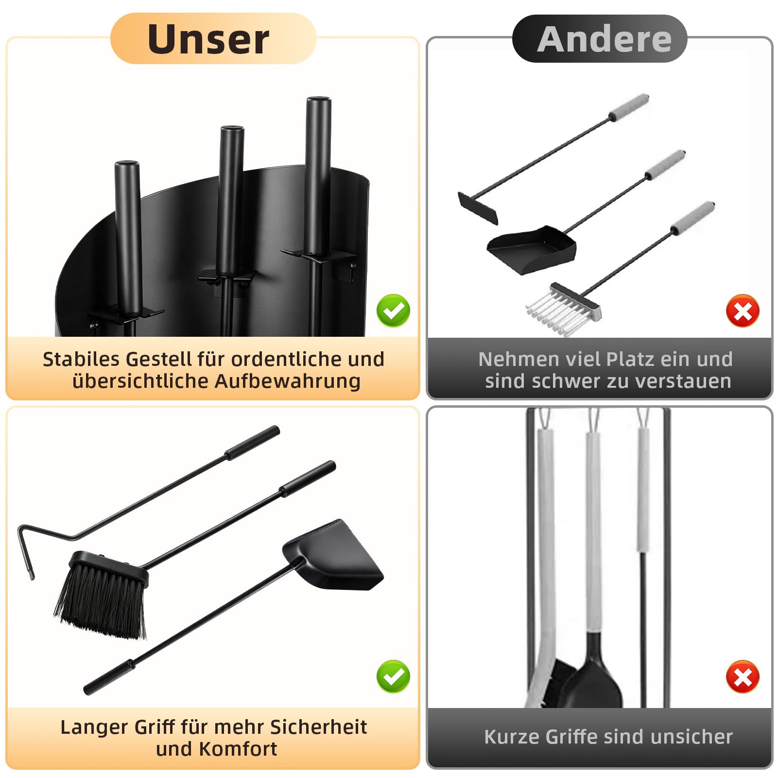 Kaminbesteck 4-TLG.Modernes Ofenbesteck Set
