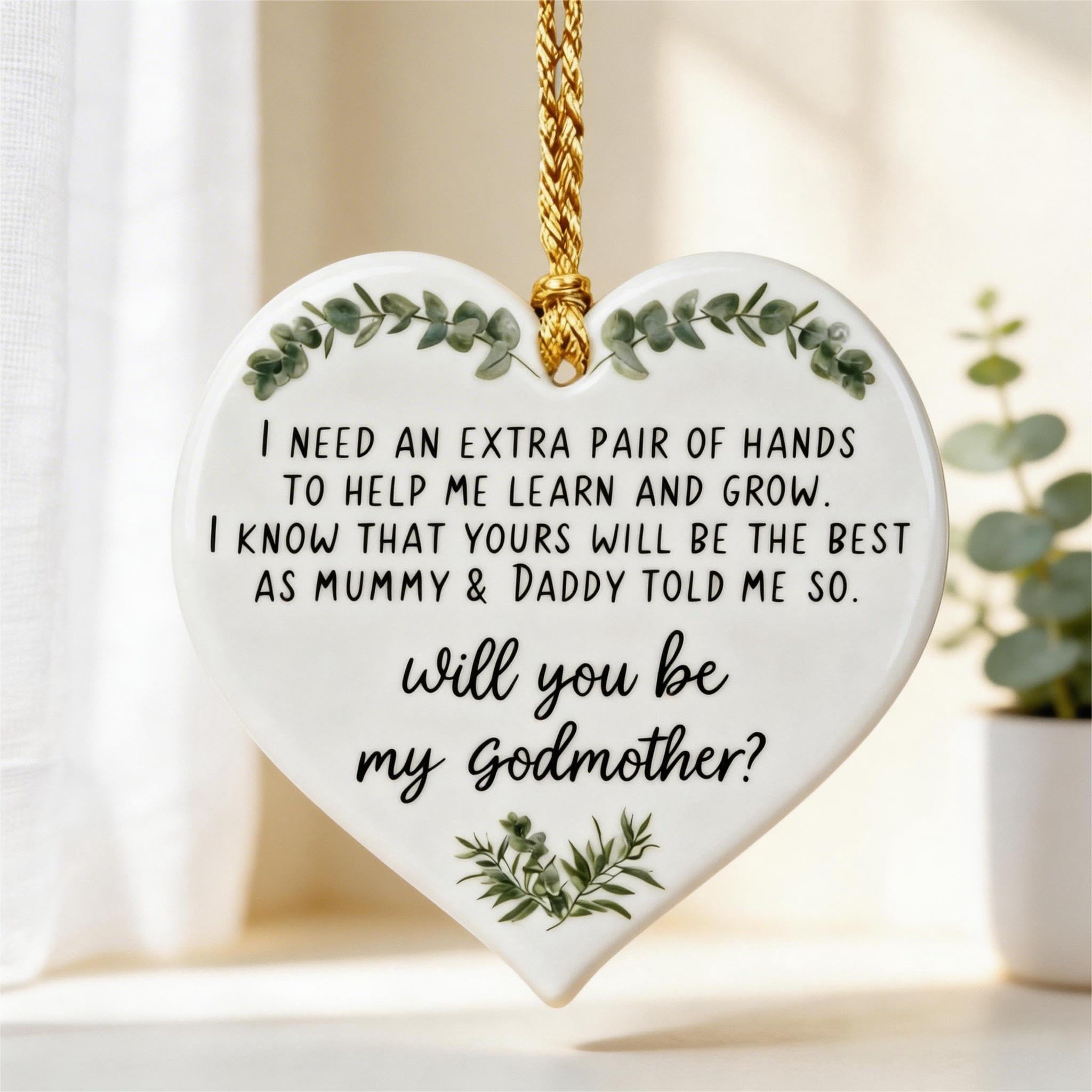 Godmother Proposal Gift, Will You Be My Godmother Heart Plaque in Elegant White Acrylic (7.3x6.8cm), Christening Godparent Asking Keepsake Present