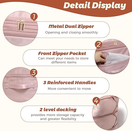 Miniatura 4 de Organizadores de autocompresión que ahorran espacio, paquete de 2 cubos de embalaje de compresión con doble cremallera para ropa de cama, bolsa de