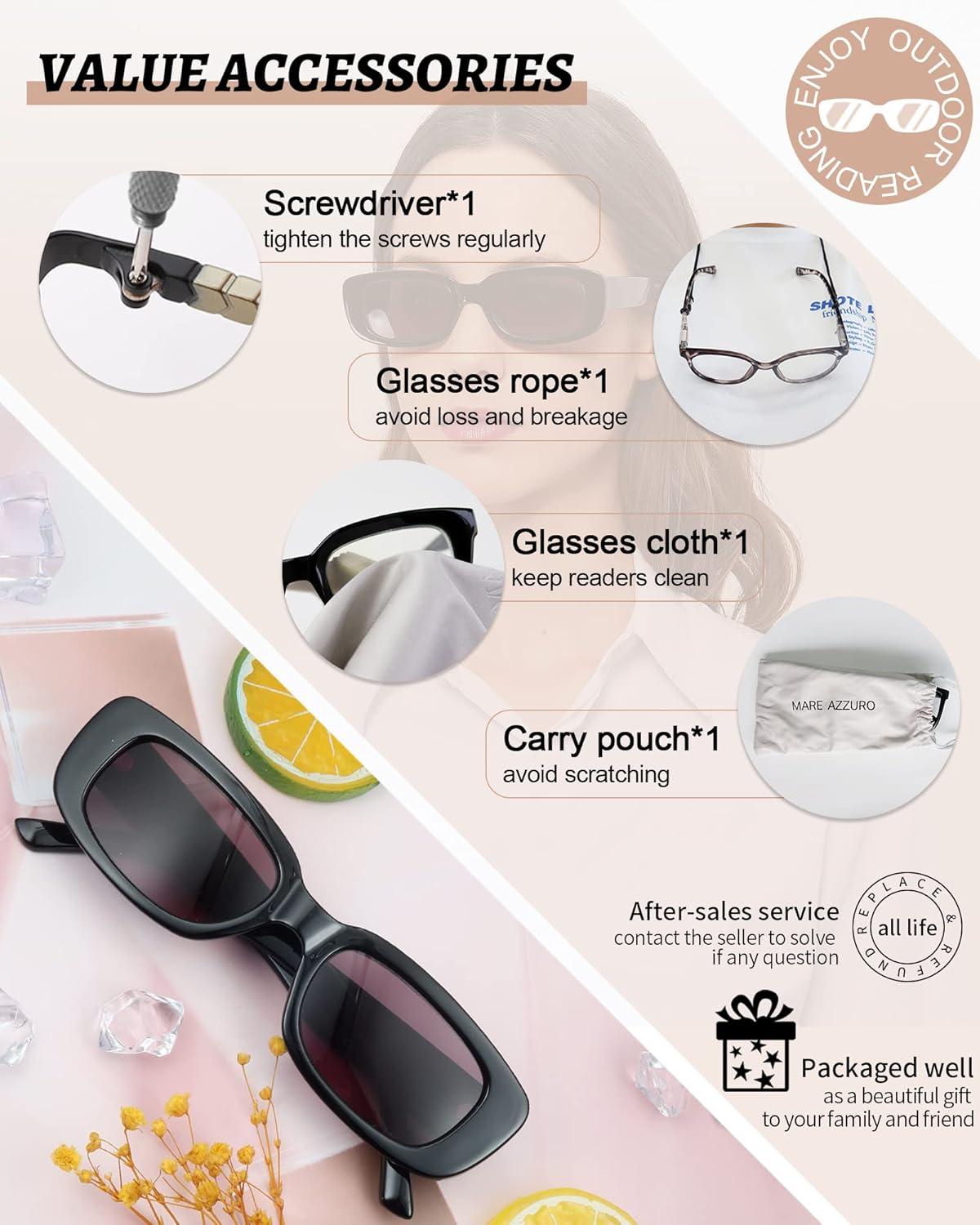 MARE AZZURO Wide Reader Sunglasses Women Fashion Chunky Sun Reading Glasses 1.0 1.25 1.5 1.75 2.0 2.25 2.5 2.75 3.0 3.5 4.0 Black 1.0 x image 6 of 6 B0BZ7YHR7C