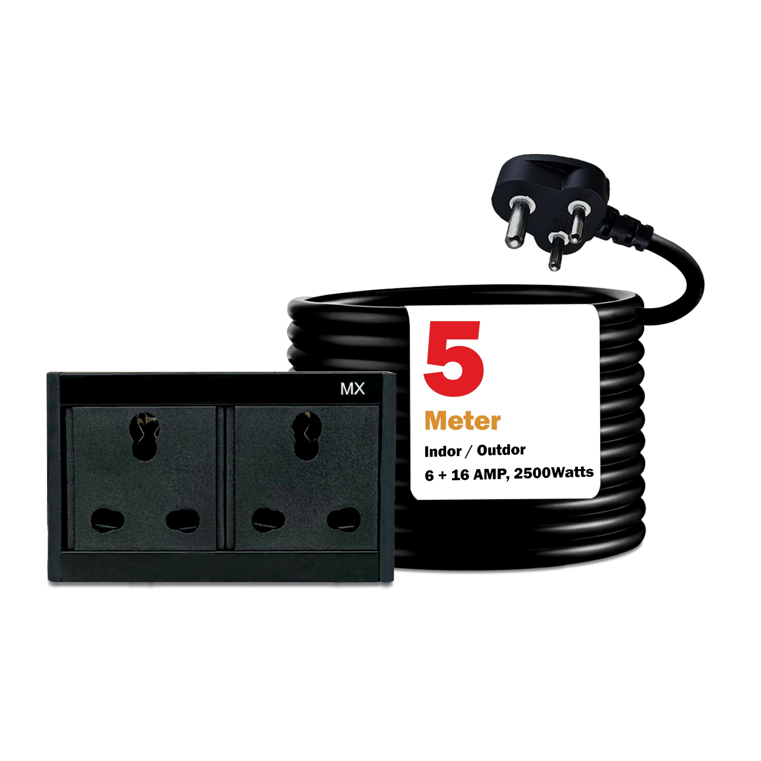 MX Extension Board Dual Outlet 250W, 16A/6A Heavy Duty Socket, ISI Marked 16A Power Cord, Child Safety Shutter, Flame Retardant Metal Body (5 Meter)-image-34